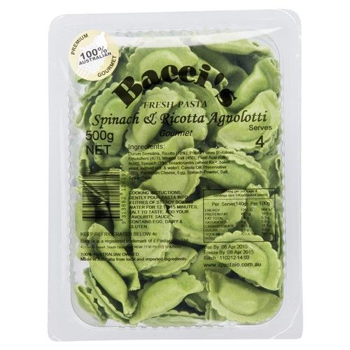 BACCI'S SPINACH AND RICOTTA AGNOLOTTI 500g