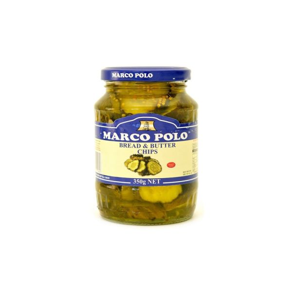 MARCO POLO BREAD & BUTTER CHIPS SLICED GHERKINS 350g